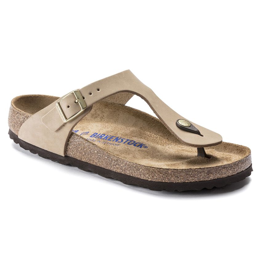 Birkenstock Gizeh Soft Foodbed Nubuck Leather Sandal in Sandcastle