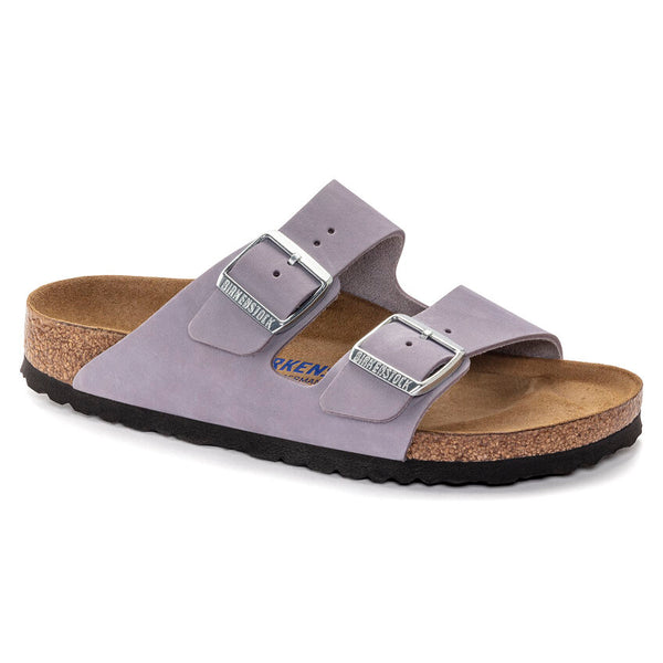 Birkenstock Arizona Soft Footbed in Purple Fog, Dove Gray, Rose, Fuchsia Tulip & Apricot Nubuck Leather in Narrow Widths