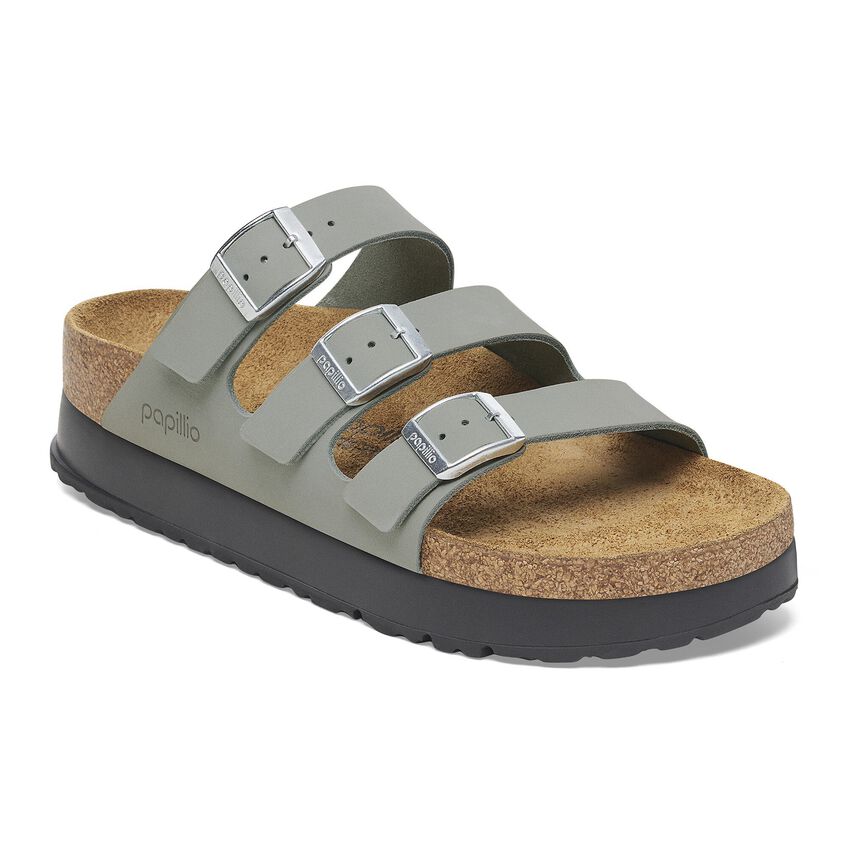 Birkenstock Florida Flex Platform Nubuck Leather in Sage & Sandcastle