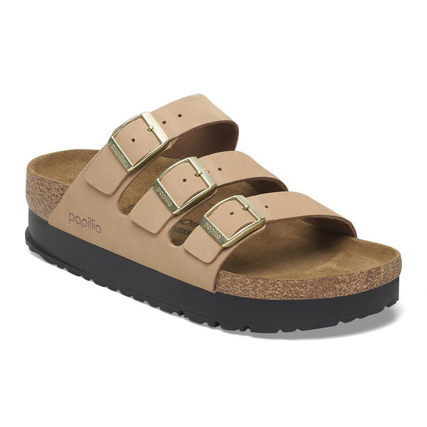 Birkenstock Florida Flex Platform Nubuck Leather in Sage & Sandcastle