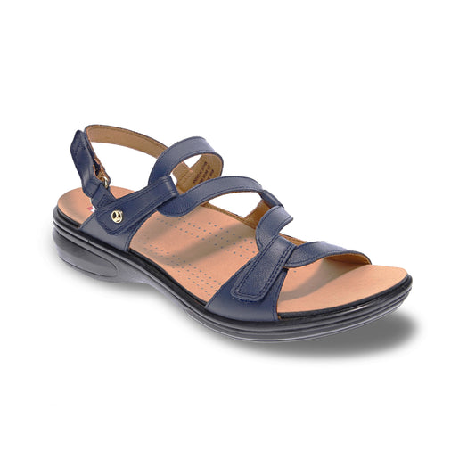 Revere Orthotic Back Strap Emerald Sandal in Blue & Black Lizard Available in Wide Widths