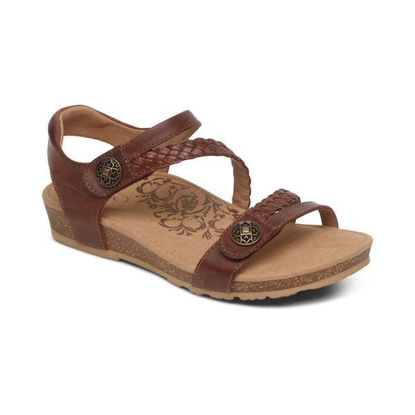 Aetrex Jillian Braided Quarter Strap Sandal in Silver, Walnut, Black & Cork