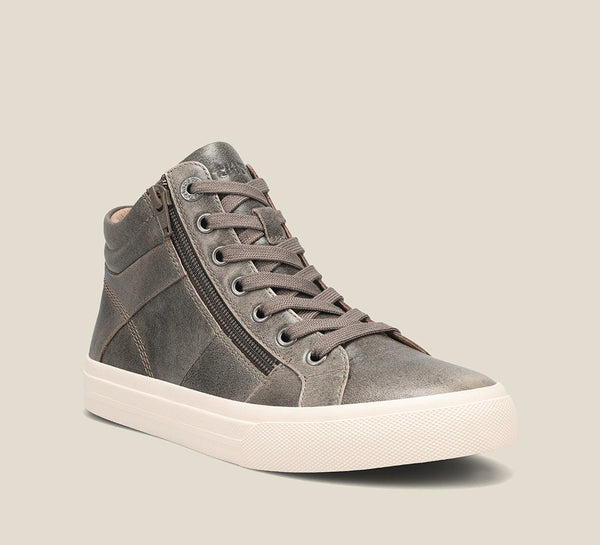Taos Winner Leather High Top Sneaker in Steel, Olive Fatigue & White