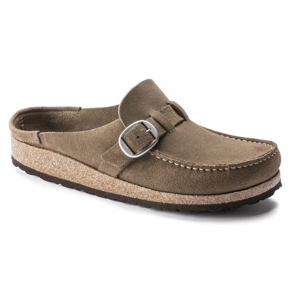 Birkenstock Buckley in Grey. Cognac, Black Leather, Black Suede, Gray Taupe, White, Navy & Soft Pink in Narrows