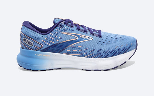 Brooks Glycerin 20 Women's Road-running Shoe in White/Orchid/Lav, Black/Red/Opal, Blue/Peach & Peacock/Lilac Available in Wide Widths