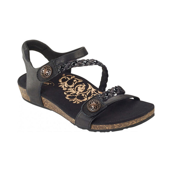 Aetrex Jillian Braided Quarter Strap Sandal in Silver, Walnut, Black & Cork