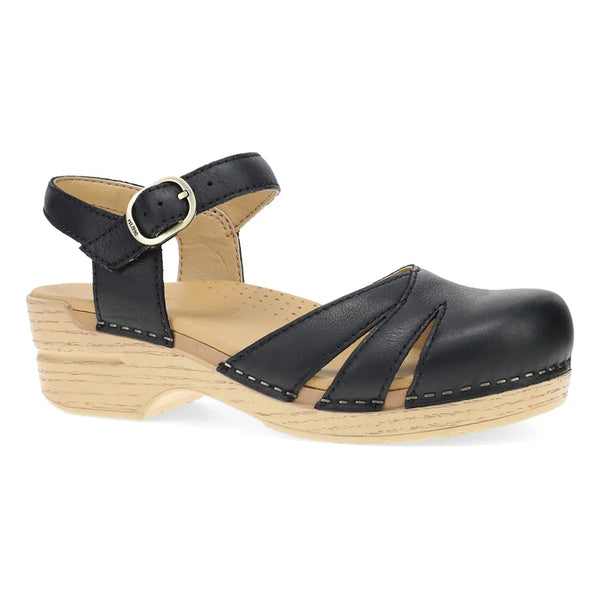Dansko Margreta Leather Mary Jane Clog in Black and Biscotti