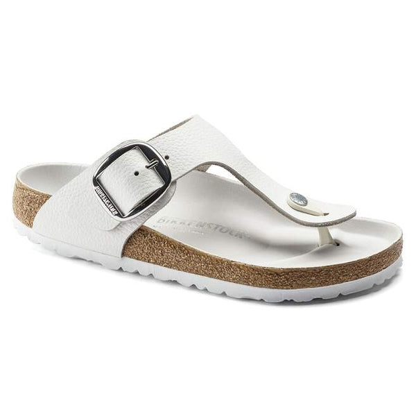 Birkenstock Gizeh Big Buckle in White & Oiled Leather in Black
