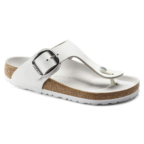 Birkenstock Gizeh Big Buckle in White & Oiled Leather in Black