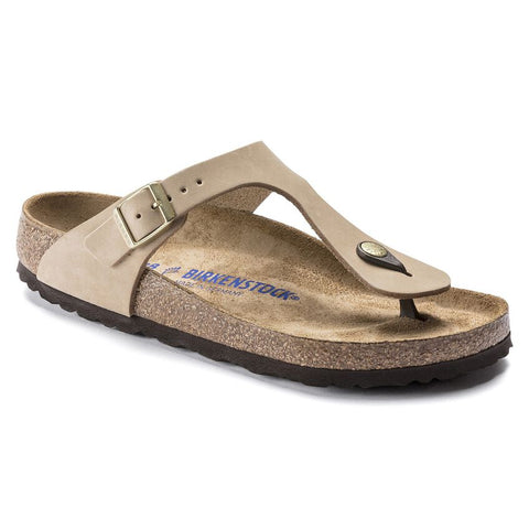 Birkenstock Gizeh Soft Foodbed Nubuck Leather Sandal in Sandcastle