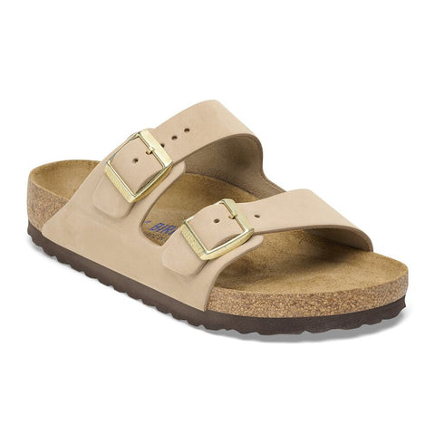 Birkenstock Arizona Soft Footbed in Sandcastle &  Rose Leather in Narrow Widths
