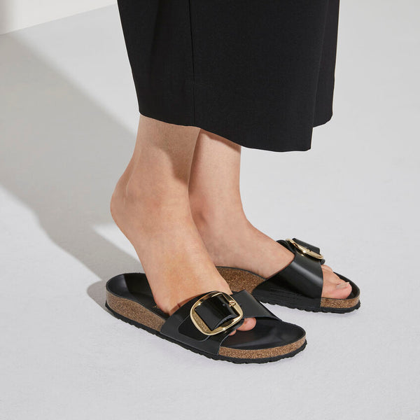 Birkenstock Madrid Big Buckle in Black Patent Leather Available in Narrow Widths