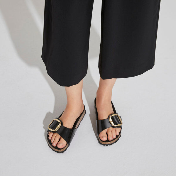Birkenstock Madrid Big Buckle in Black Patent Leather Available in Narrow Widths