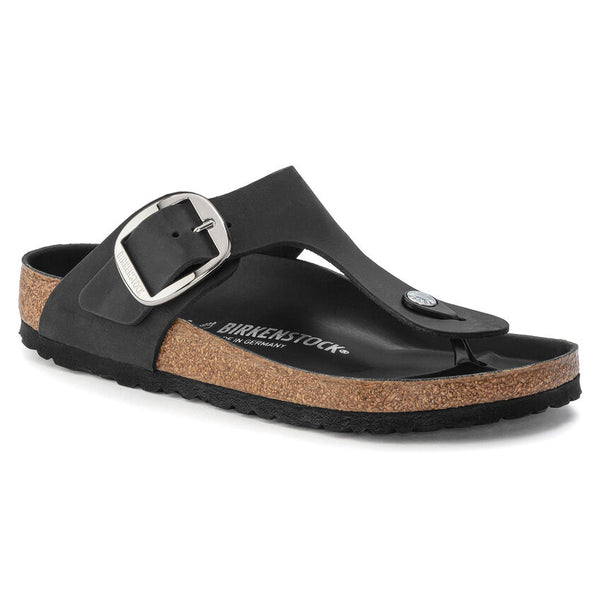 Birkenstock Gizeh Big Buckle in White & Oiled Leather in Black