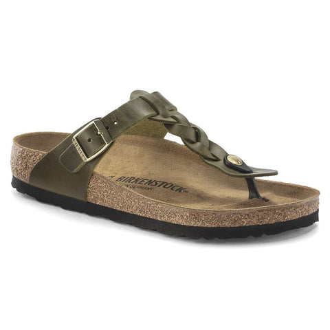 Birkenstock Gizeh Braided Oiled Leather in Olive Green
