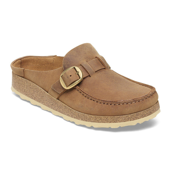 Birkenstock Buckley Suede Clog in Cognac & Black