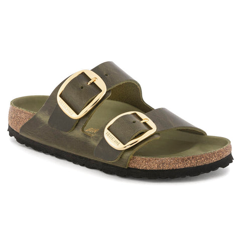 Birkenstock Arizona Big Buckle in Olive, White, & Cognac Oiled Leather