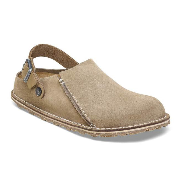 Birkenstock Lutry Premium Suede Shoe in Grey Taupe & Black Available in Narrow Widths