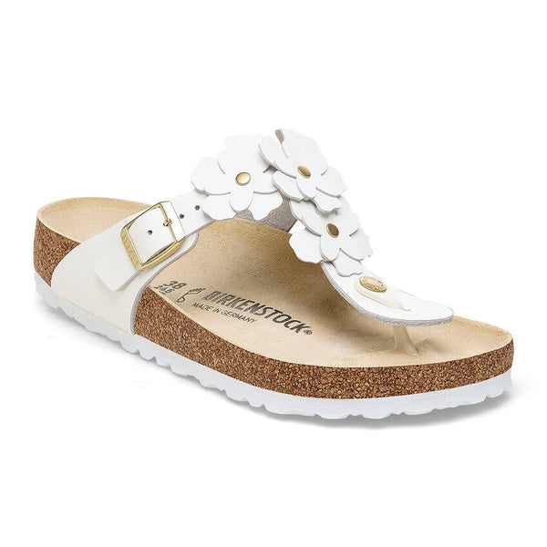 Birkenstock Gizeh Flowers in White & Black Leather