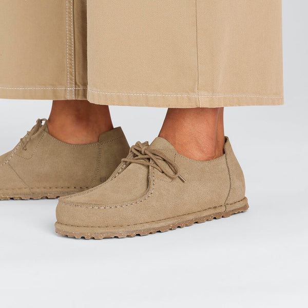 Birkenstock Utti Suede Lace Sneaker in Gray Taupe