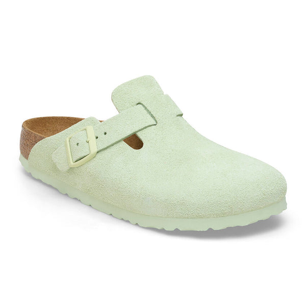 Birkenstock Boston Soft Foot Bed  Suede Leather in Lime, Antique White and Blur