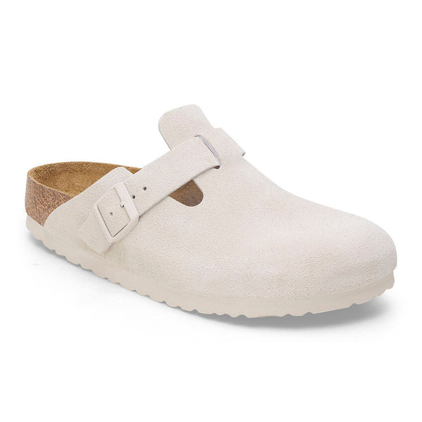 Birkenstock Boston Soft Foot Bed Suede Leather in Mink, Taupe, Mocha, Lime, Antique White & Elemental Blue