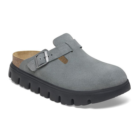 Birkenstock Boston Chunky Suede Leather in Basalt Gray & Black
