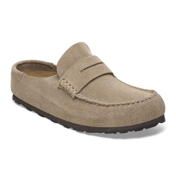 Birkenstock Naples Wrapped Suede Loafer in Taupe & Carafe Color Available in Narrow Widths