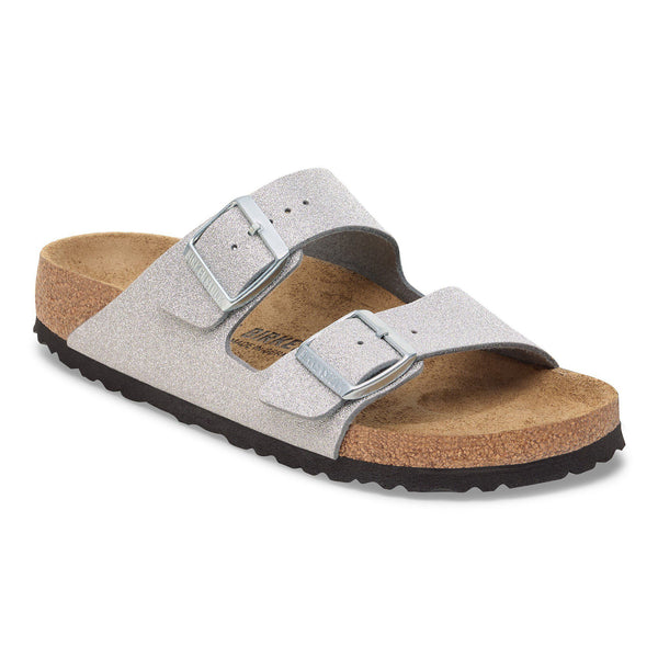 Birkenstock Arizona Synthetic in Leo Grey Taupe & Shiny Glitter Silver