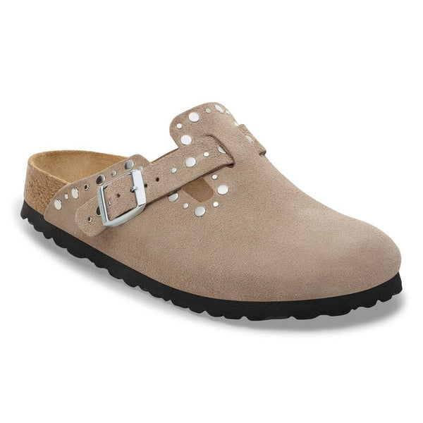 Birkenstock Boston Rivets Suede Leather in Taupe & Black