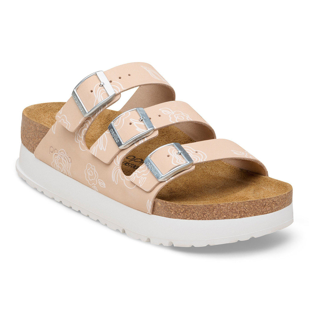 Birkenstock Florida Flex Platform Nubuck Leather in Rose Flower, Sage & Sandcastle