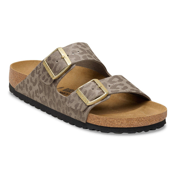 Birkenstock Arizona Synthetic in Leo Grey Taupe & Shiny Glitter Silver