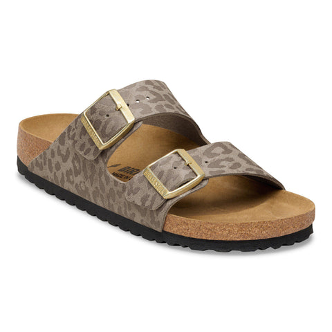 Birkenstock Arizona Synthetic in Leo Grey Taupe & Shiny Glitter Silver