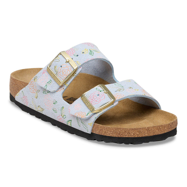 Birkenstock Arizona Suede Leather in Baby Blue & Sandcastle Flower Print
