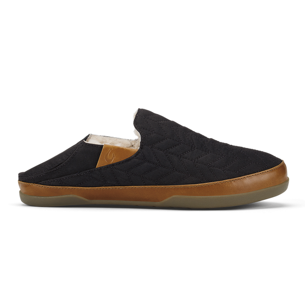 Olukai Moloa Hanohano Men's Slipper in Black & Dark Shadow
