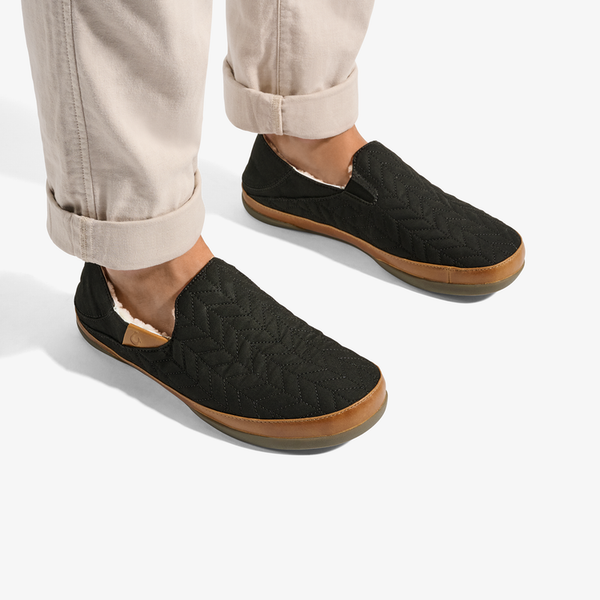 Olukai Moloa Hanohano Men's Slipper in Black & Dark Shadow