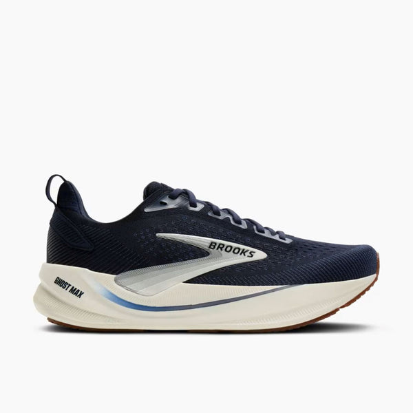Brooks Ghost Max 4 Men's Running Shoe in Navy/Navy/Biscuit & Grey/Grey/Ebony Available in Wide Widths