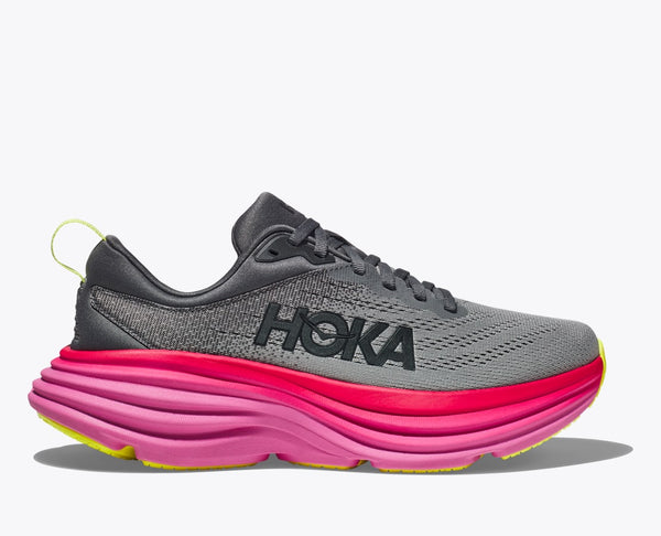 Hoka Women's Bondi 8 Cushioned Road Running Shoe in Coral/Papaya, Castlerock/Strawberry, Violet, Coastal Sky/All Abroad, Black/White & Summer Song Available in Wide Widths