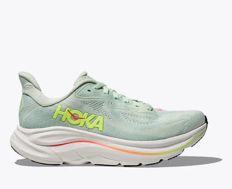 Hoka Women's Clifton 10 in SeaGlass/Neon/Frame. Grout/MineralBlue, Black/White, Vanilla/Birch, SkywardBlue/CieloBlue & Black Available in Wide Widths