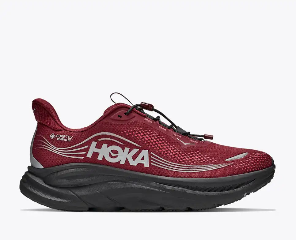 Hoka Men's Clifton 11 GTX in VarsityBurgundy/Black &  Black Available in Wide Widths