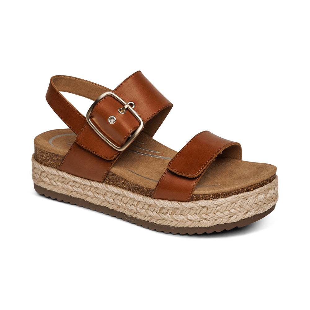 Aetrex Vania Arch Support Platform Sandal in Cognac