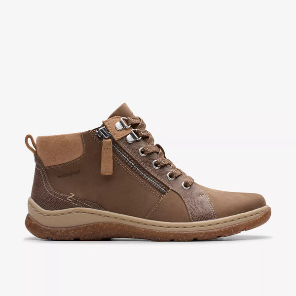 Clarks Orlene Top Waterproof Boot in British Tan  & Dark Sand Nubuck
