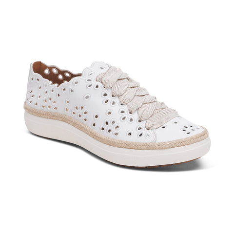 Aetrex Charlotte Lace-Up Sneaker in White & Hazy Blue