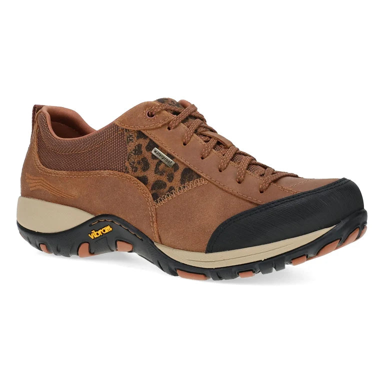 Dansko Paisley Waterproof Oxford in Brown Leopard, Red &  Dusty Lilac