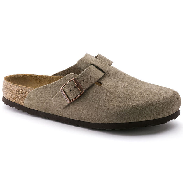 Birkenstock Boston Soft Foot Bed Suede Leather in Mink, Taupe, Mocha, Lime, Antique White & Elemental Blue