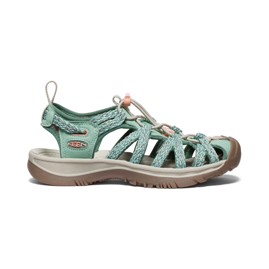 Keen Whisper Hiking Sandal in Granite GreenPeach Black Grey Toasted Coconut