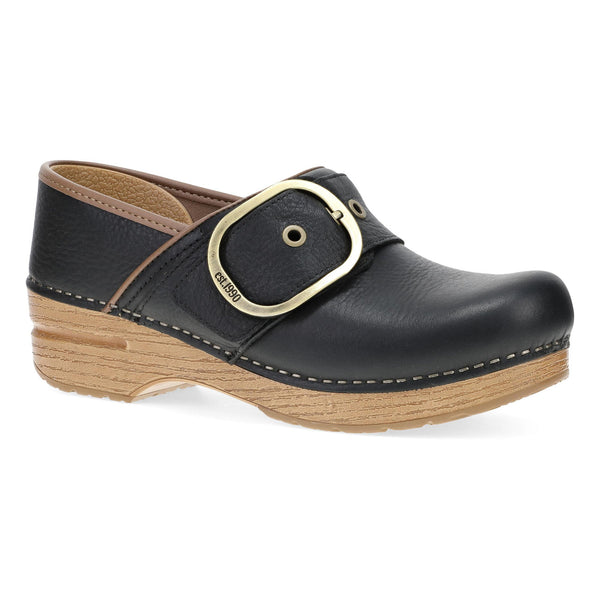 Dansko Pearson Black Tumbled and Brown Waxy Clog