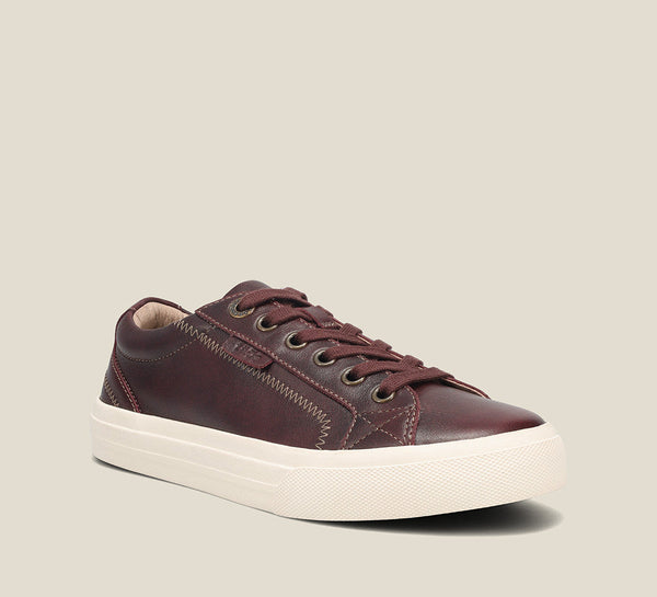 Taos Plim Soul Lux Leather Sneaker in White, Merlot, Black & Carmel