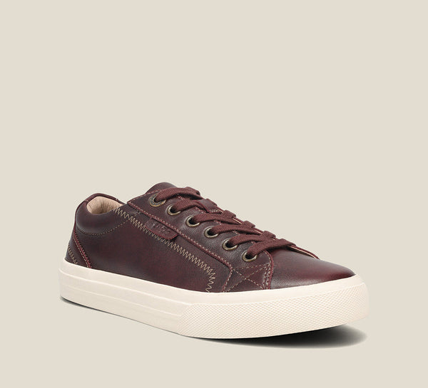 Taos Plim Soul Lux Leather Sneaker in Merlot, Black, Carmel & Steel