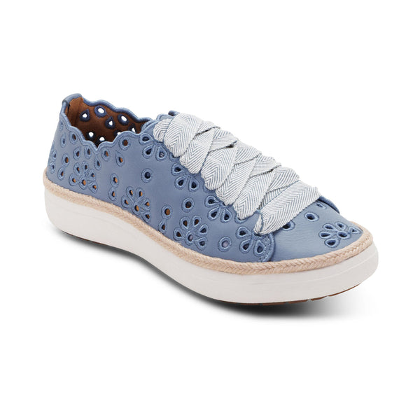 Aetrex Charlotte Lace-Up Sneaker in White & Hazy Blue